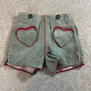 Vintage Lederhosen Shorts Sz 00 German Bavarian Oktoberfest Heart Pocket
